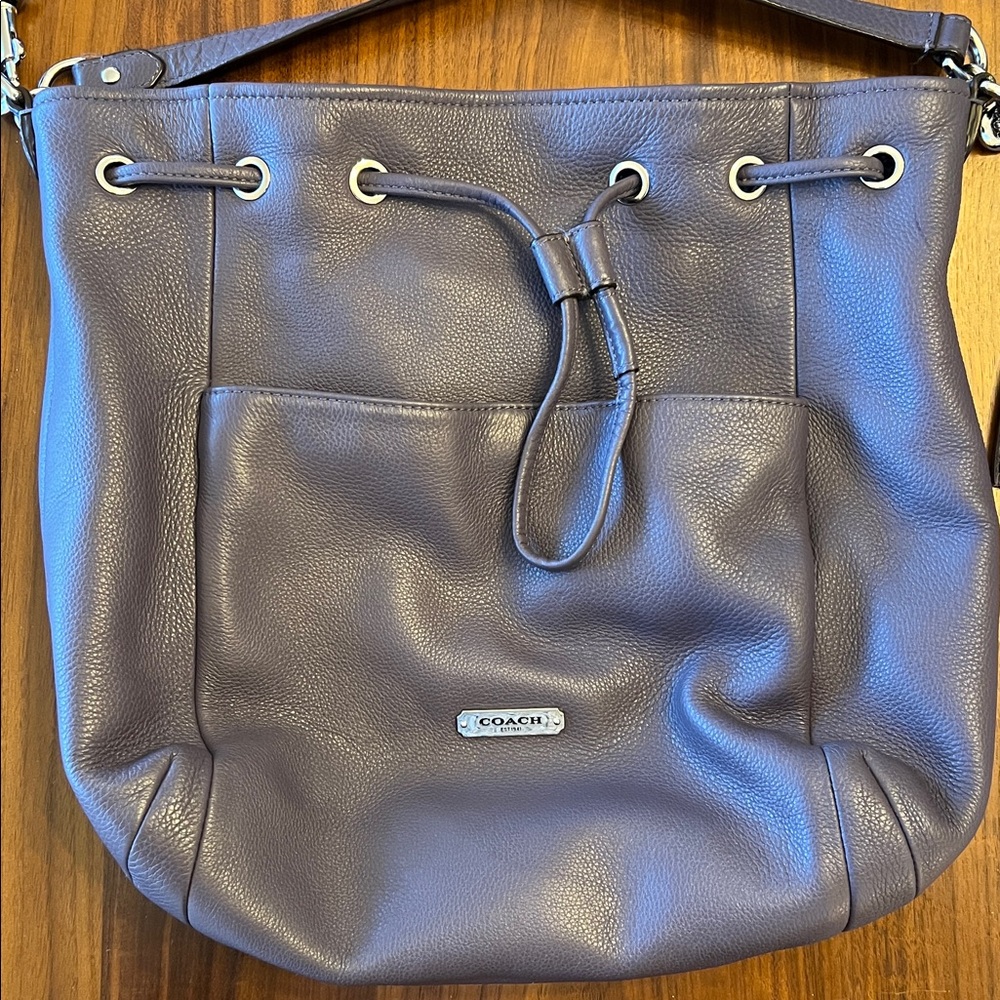 Coach Purple Leather Drawstring Bucket Crossbody Shoulder Bag - Picture 2 of 9